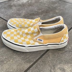 Yellow checkered slip on Vans Womens size 5.0 mens size 3.5